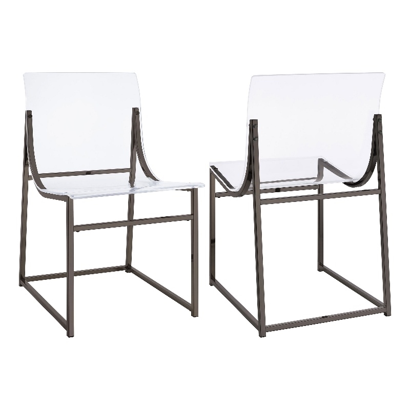 Dino Dining Chair Set of 2- Clear Acrylic Seat- Back- Black Nickel- 18 Inch