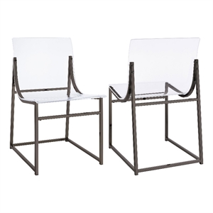 Dino Dining Chair Set of 2- Clear Acrylic Seat- Back- Black Nickel- 18 Inch