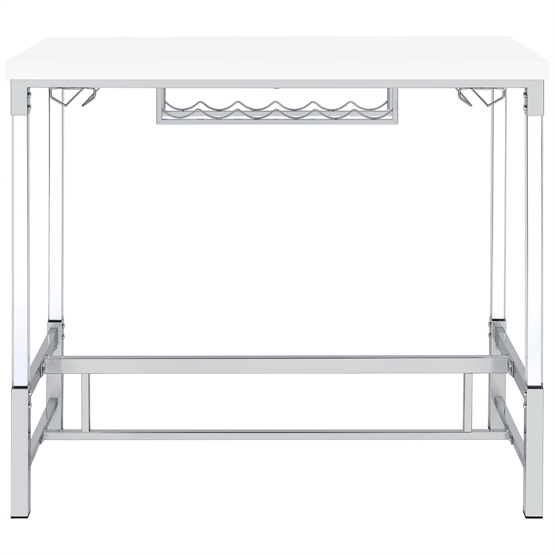 Nora Bar Height Table with Wine Storage- Acrylic Legs- White- 47 Inch