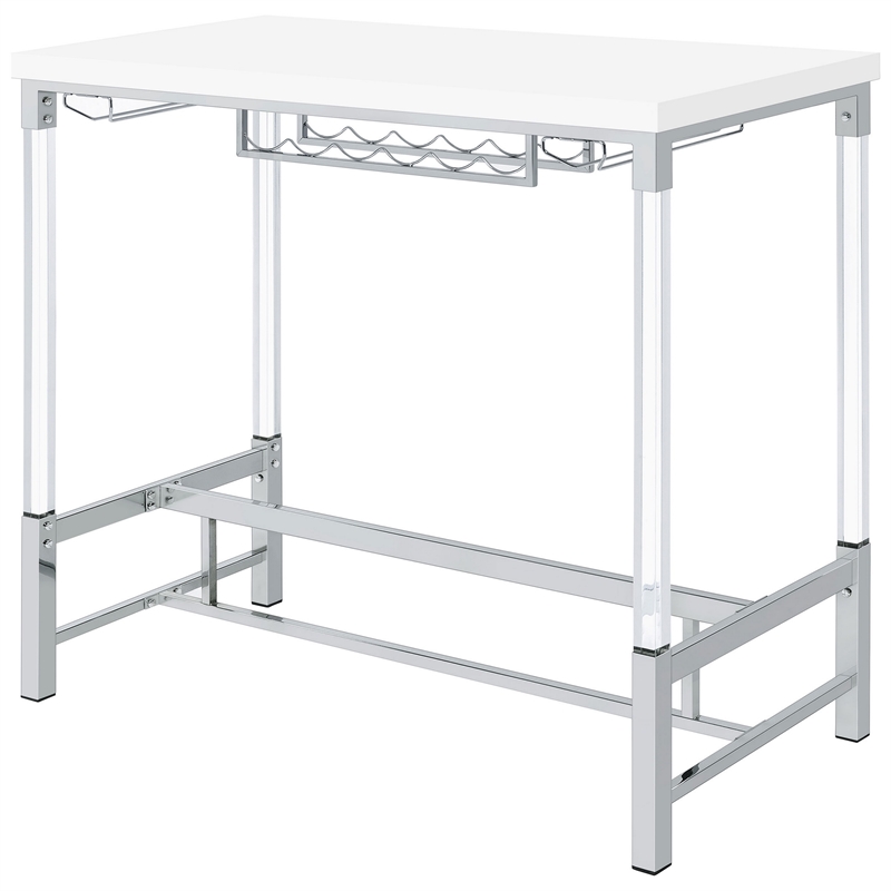 Nora Bar Height Table with Wine Storage- Acrylic Legs- White- 47 Inch