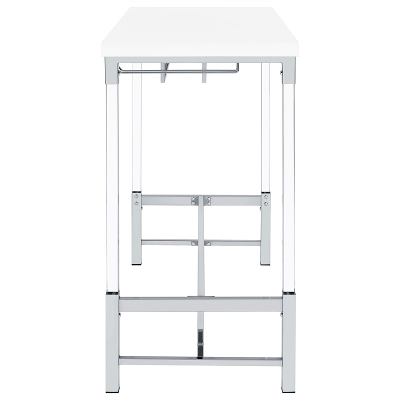 Nora Bar Height Table with Wine Storage- Acrylic Legs- White- 47 Inch