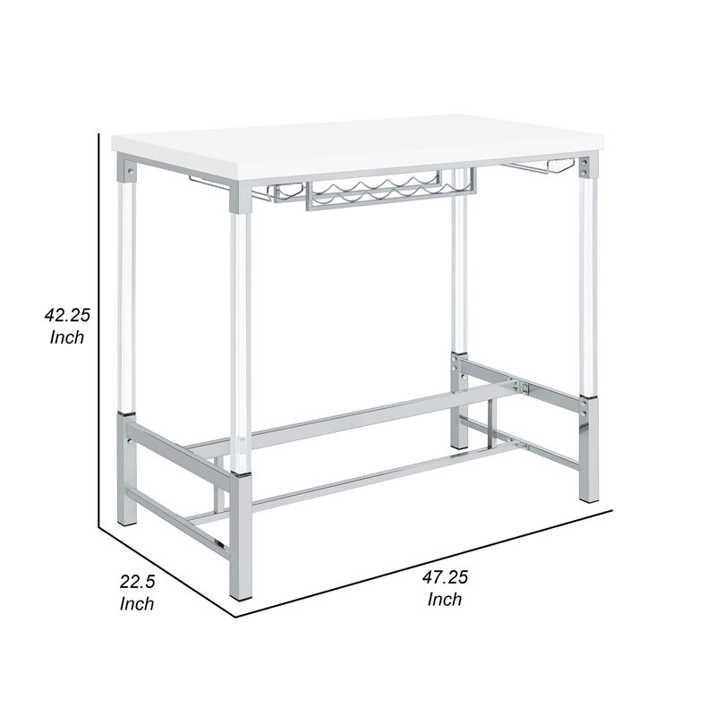 Nora Bar Height Table with Wine Storage- Acrylic Legs- White- 47 Inch