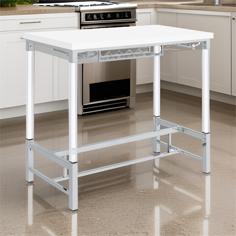 Nora Bar Height Table with Wine Storage- Acrylic Legs- White- 47 Inch