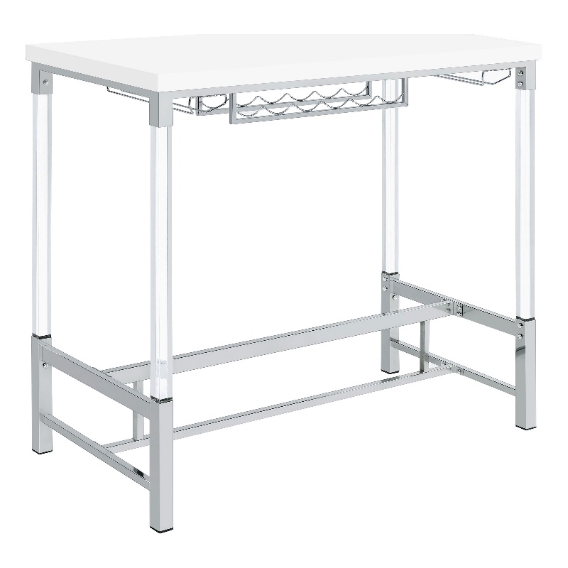Nora Bar Height Table with Wine Storage- Acrylic Legs- White- 47 Inch