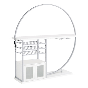 Riya Home Bar Table- LED Light- Cabinets- Wine Storage- White- Chrome Metal