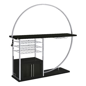Riya Home Bar Table- LED Light- Cabinets- Wine Storage- Black- Chrome Metal