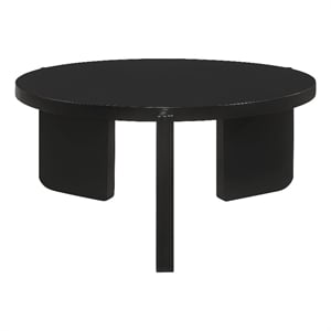 Kiya Coffee Table- 39 Inch Round Top- Black Solid Wood Frame- Panel Legs