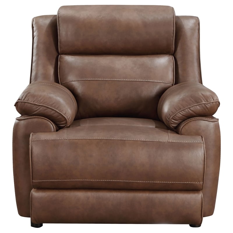 Ellen Accent Chair- Brown Faux Leather- Foam Cushions- Pillow Top Arms