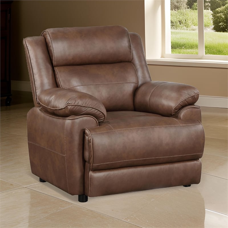 Ellen Accent Chair- Brown Faux Leather- Foam Cushions- Pillow Top Arms