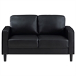 Rumi Loveseat- Black Faux Leather- Modern Track Style Arms- Foam- 54 Inch