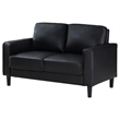 Rumi Loveseat- Black Faux Leather- Modern Track Style Arms- Foam- 54 Inch