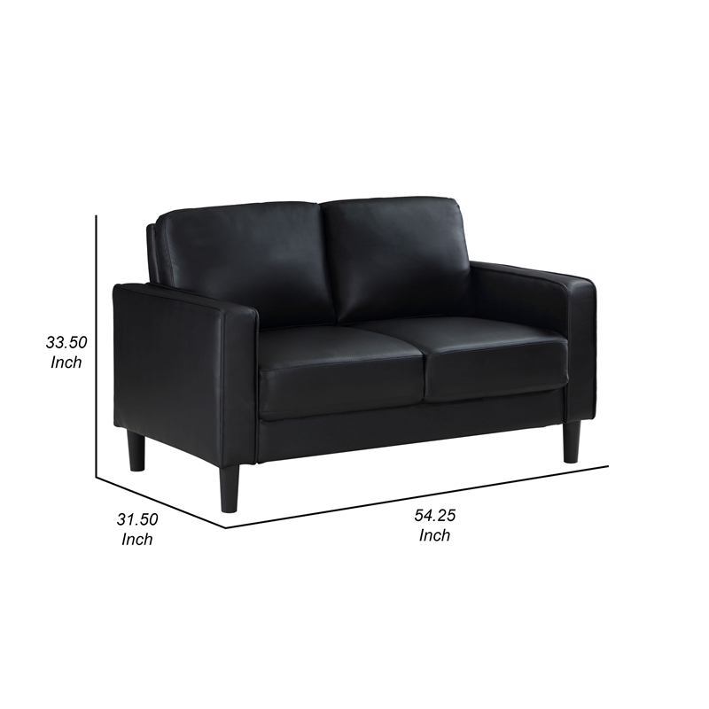 Rumi Loveseat- Black Faux Leather- Modern Track Style Arms- Foam- 54 Inch