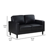 Rumi Loveseat- Black Faux Leather- Modern Track Style Arms- Foam- 54 Inch