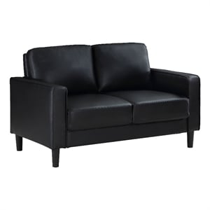 Rumi Loveseat- Black Faux Leather- Modern Track Style Arms- Foam- 54 Inch