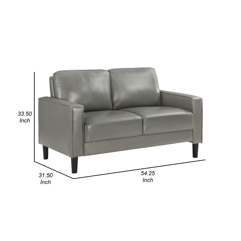 Rumi Loveseat- Gray Faux Leather- Modern Track Arms- Foam Cushions- 54 Inch
