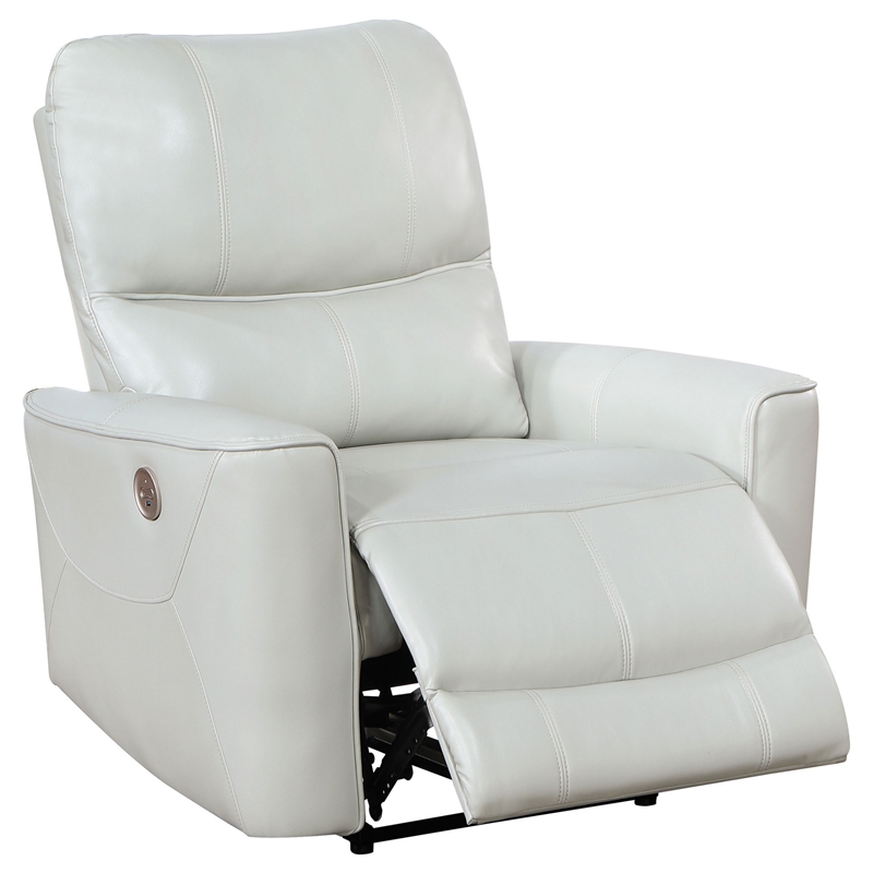 Lima Power Recliner Chair- Ivory Faux Leather- USB Port- Foam Cushions