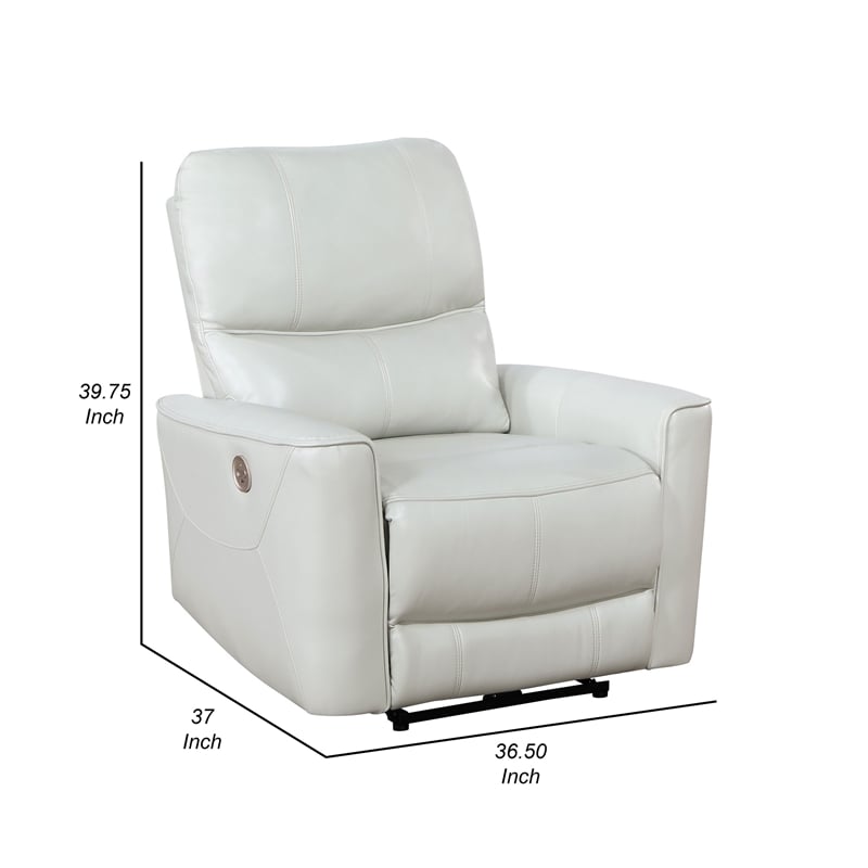 Lima Power Recliner Chair- Ivory Faux Leather- USB Port- Foam Cushions