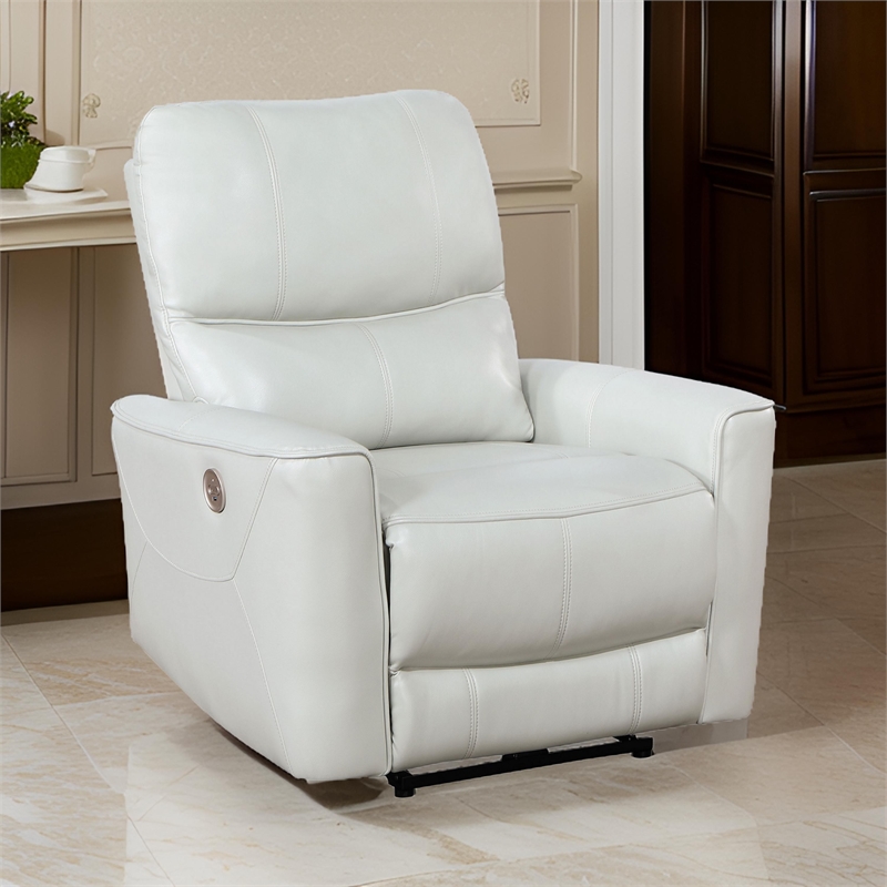 Lima Power Recliner Chair- Ivory Faux Leather- USB Port- Foam Cushions