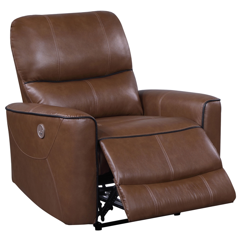 Lima Power Recliner Chair- Brown Faux Leather- USB Port- Foam Cushions