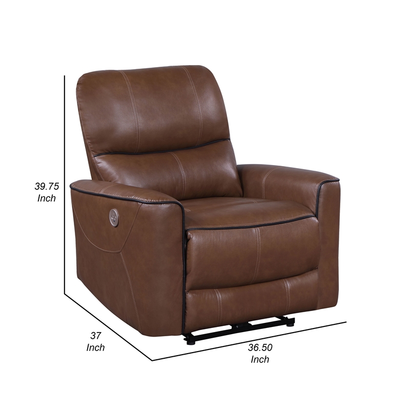 Lima Power Recliner Chair- Brown Faux Leather- USB Port- Foam Cushions