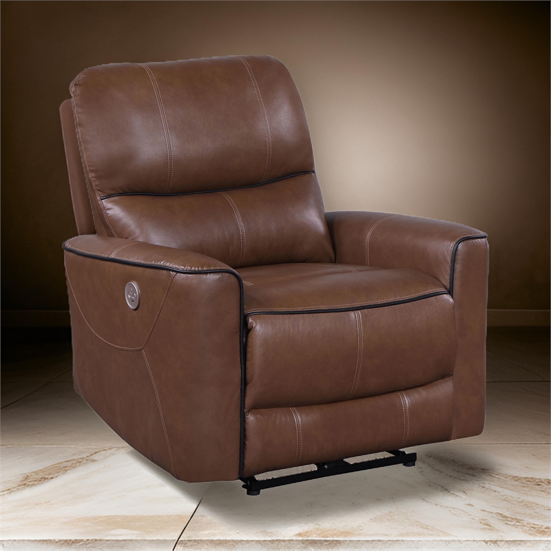 Lima Power Recliner Chair- Brown Faux Leather- USB Port- Foam Cushions