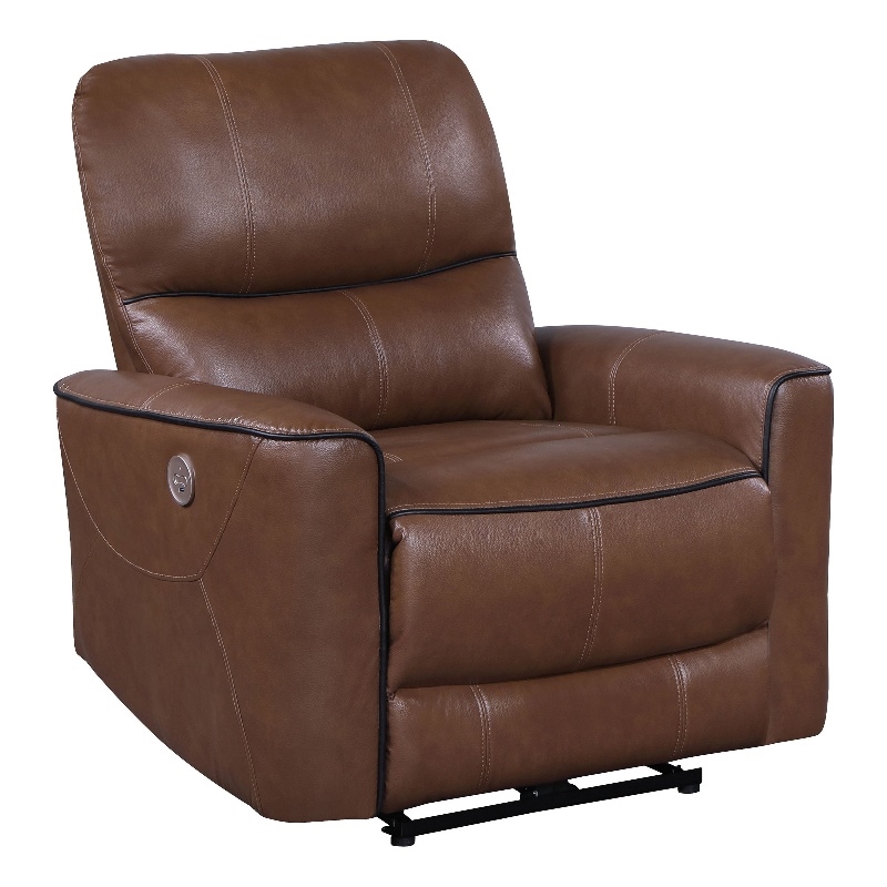 Lima Power Recliner Chair- Brown Faux Leather- USB Port- Foam Cushions
