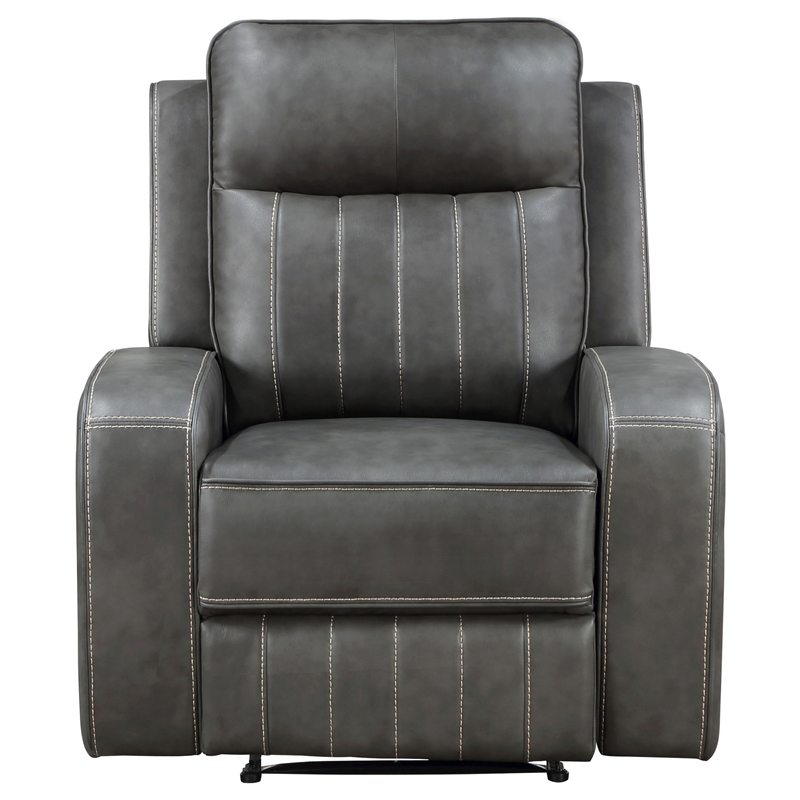 Josen Manual Recliner Chair- Gray Faux Leather- Cushioned Stitched Details