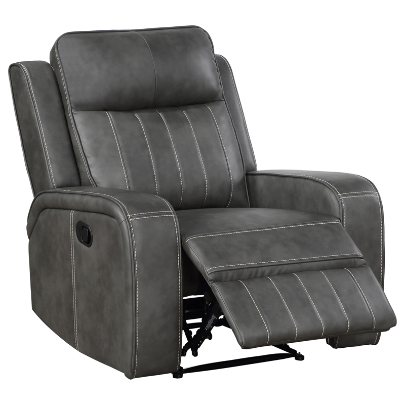 Josen Manual Recliner Chair- Gray Faux Leather- Cushioned Stitched Details