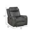 Josen Manual Recliner Chair- Gray Faux Leather- Cushioned Stitched Details