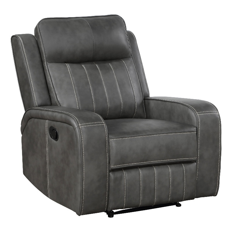 Josen Manual Recliner Chair- Gray Faux Leather- Cushioned Stitched Details
