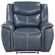 Eleni Manual Recliner Chair- Blue Faux Leather- Cushions- Stitching Detail