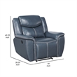 Eleni Manual Recliner Chair- Blue Faux Leather- Cushions- Stitching Detail