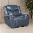 Eleni Manual Recliner Chair- Blue Faux Leather- Cushions- Stitching Detail