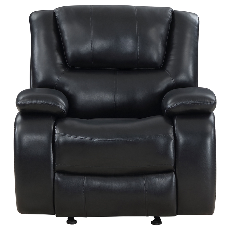 Mila Manual Glider Recliner Chair- Black Faux Leather- Pillow Top Arms