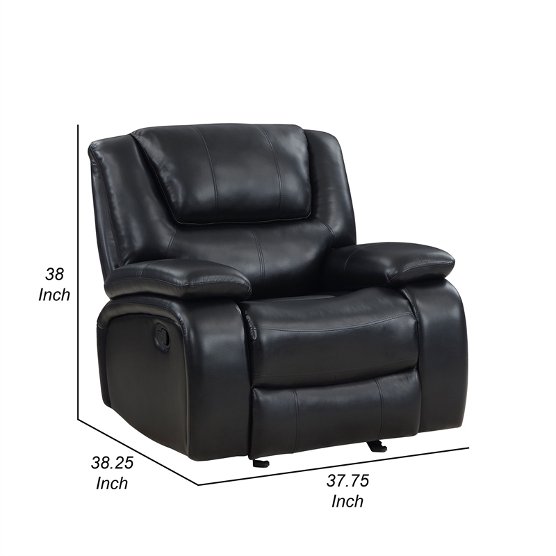 Mila Manual Glider Recliner Chair- Black Faux Leather- Pillow Top Arms