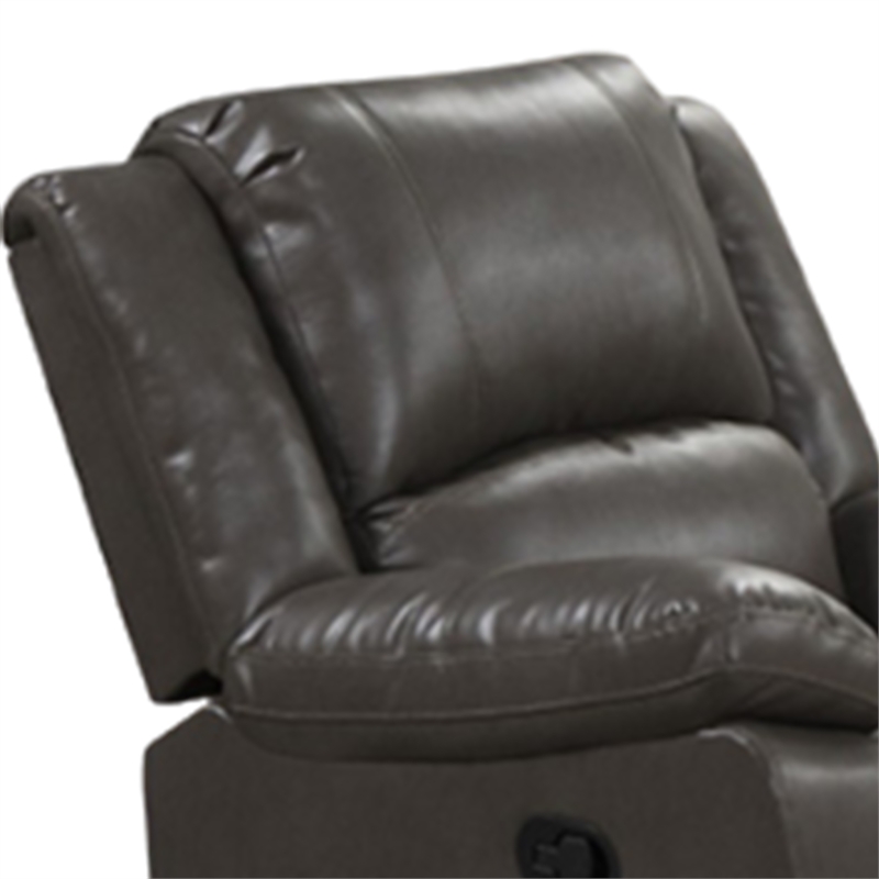 Lizzy Manual Glider Recliner Chair- Pillow Arms- Solid Wood- Gray Leather