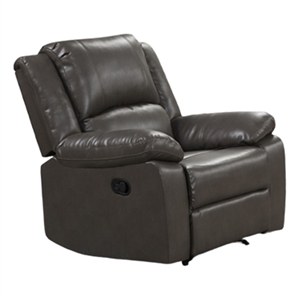 Lizzy Manual Glider Recliner Chair- Pillow Arms- Solid Wood- Gray Leather