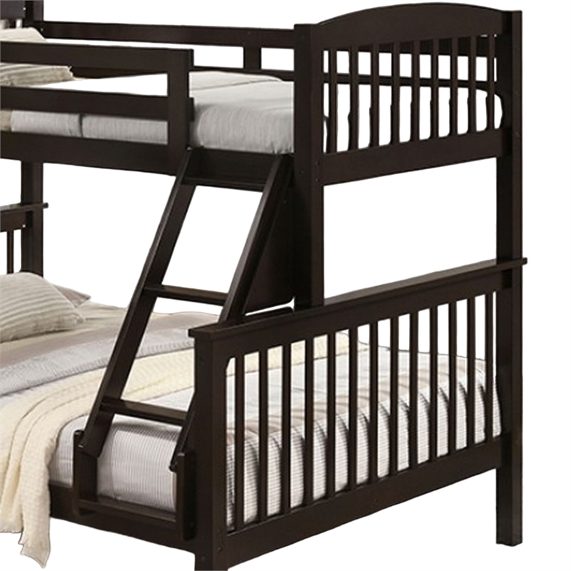 Bruke Twin/Full Size Bunk Bed with Ladder- Slatted Brown Solid Hardwood