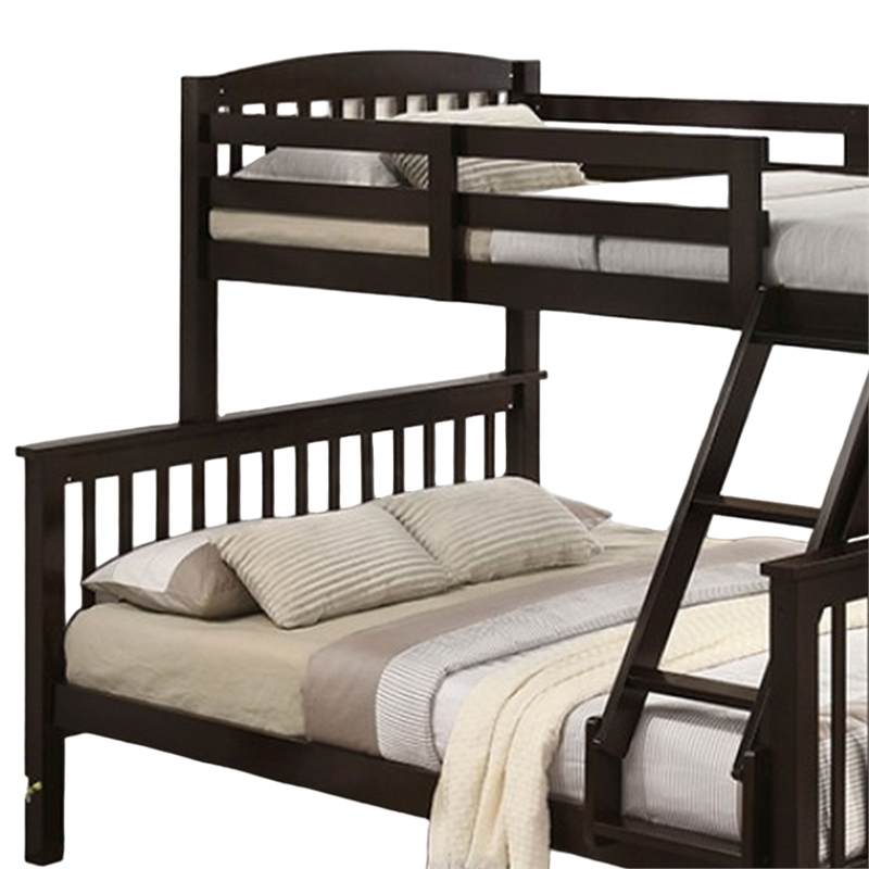 Bruke Twin/Full Size Bunk Bed with Ladder- Slatted Brown Solid Hardwood