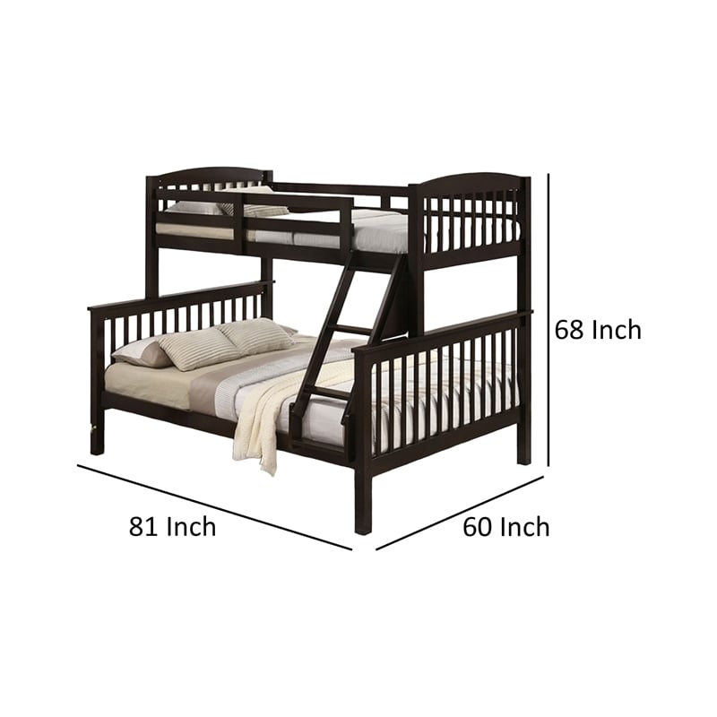 Bruke Twin/Full Size Bunk Bed with Ladder- Slatted Brown Solid Hardwood