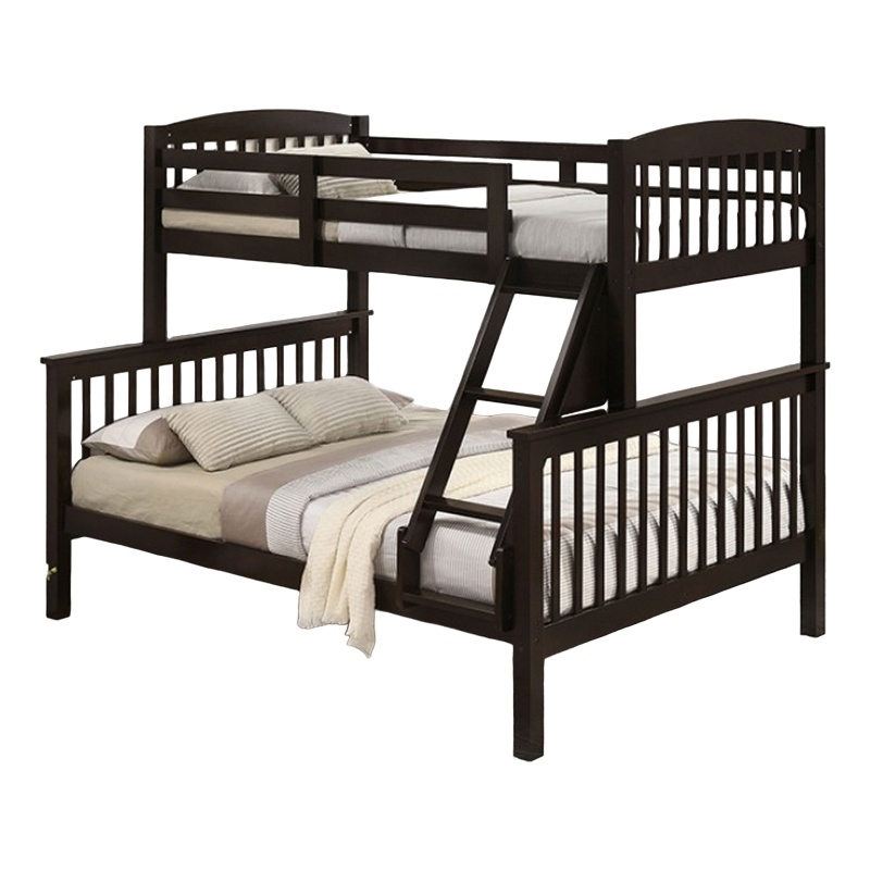 Bruke Twin/Full Size Bunk Bed with Ladder- Slatted Brown Solid Hardwood