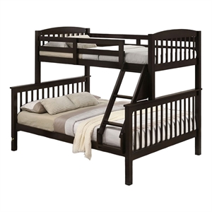 Bruke Twin/Full Size Bunk Bed with Ladder- Slatted Brown Solid Hardwood