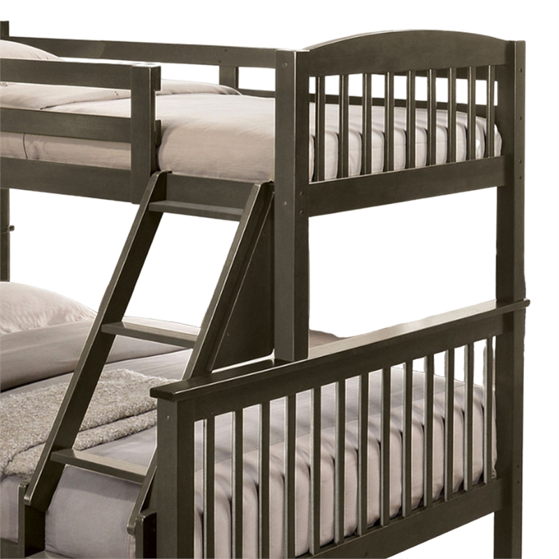Bruke Twin/Full Size Bunk Bed with Ladder- Slatted Gray Solid Hardwood