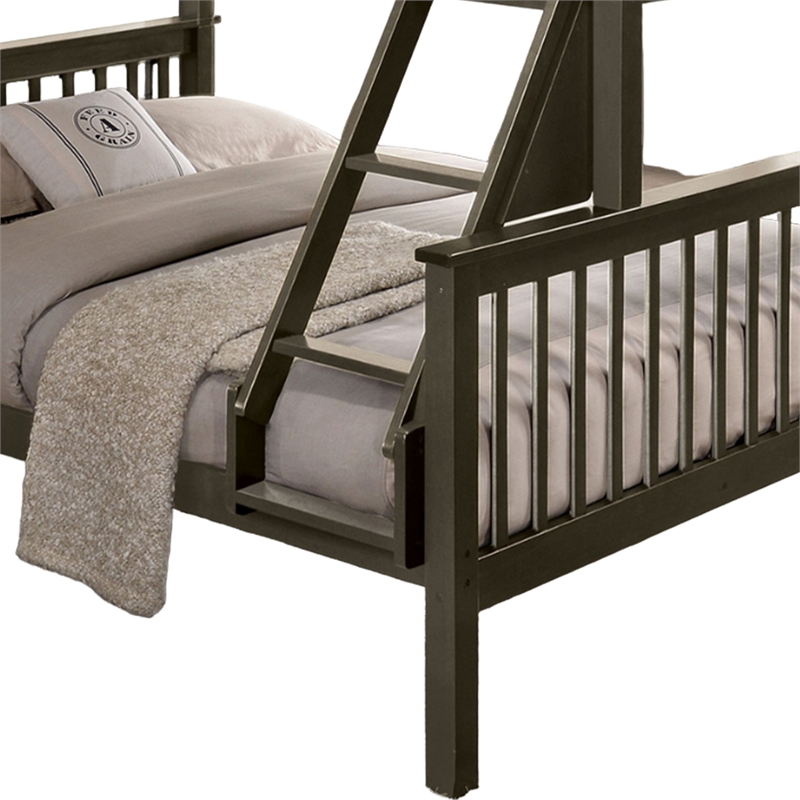 Bruke Twin/Full Size Bunk Bed with Ladder- Slatted Gray Solid Hardwood
