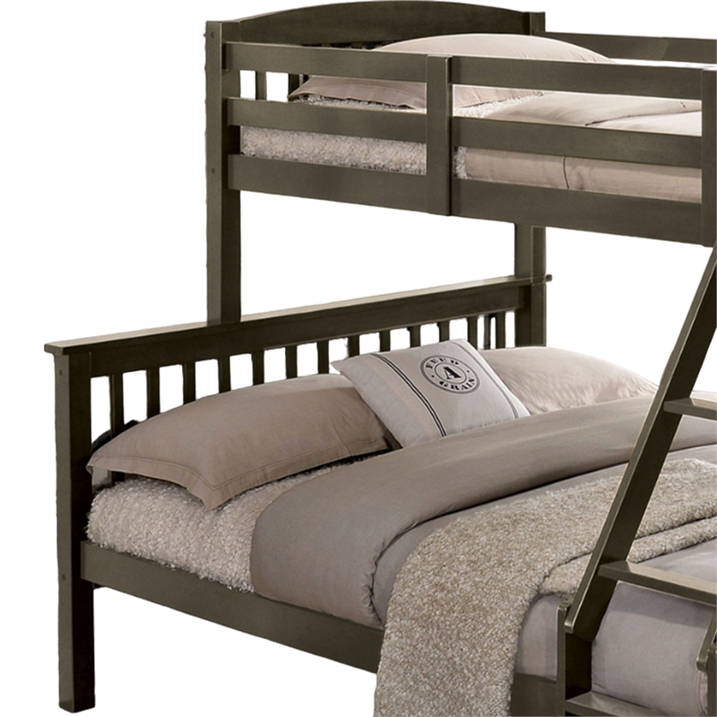 Bruke Twin/Full Size Bunk Bed with Ladder- Slatted Gray Solid Hardwood