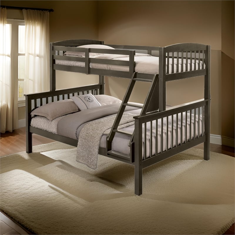Bruke Twin/Full Size Bunk Bed with Ladder- Slatted Gray Solid Hardwood