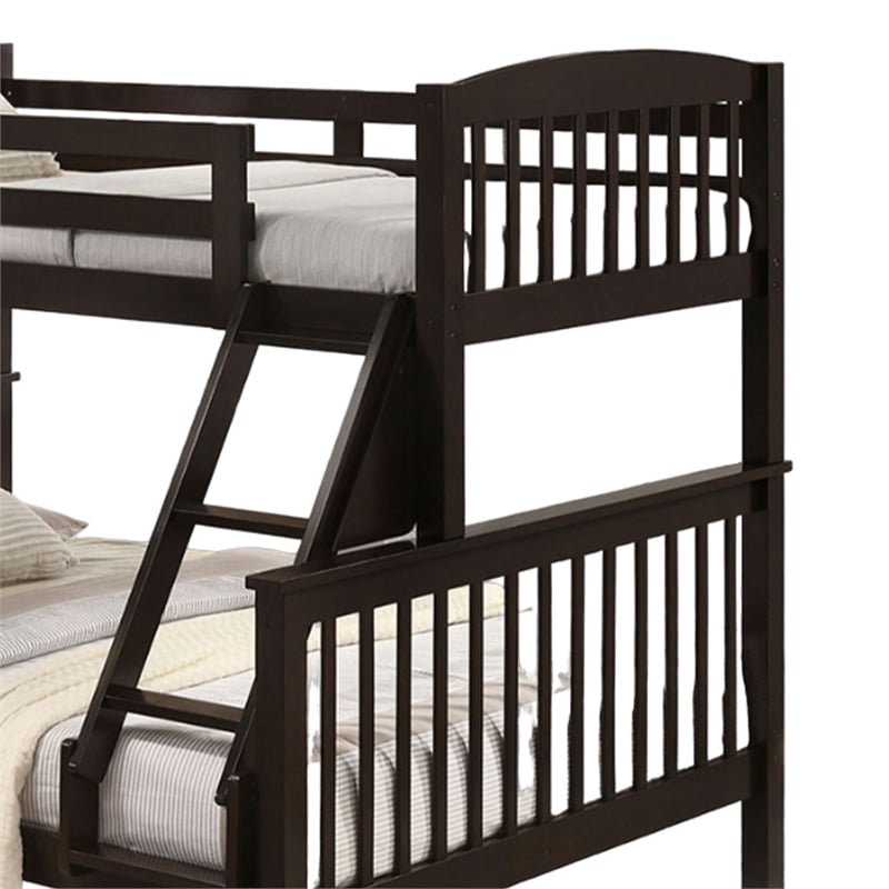 Bruke Twin/Full Bunk Bed with Ladder- Slatted Cherry Brown Solid Hardwood