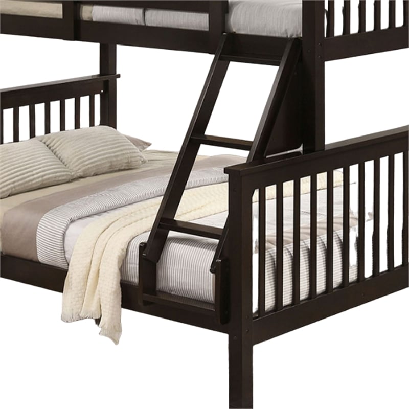 Bruke Twin/Full Bunk Bed with Ladder- Slatted Cherry Brown Solid Hardwood