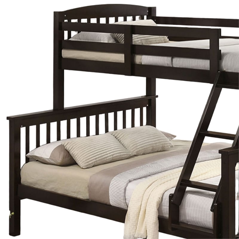 Bruke Twin/Full Bunk Bed with Ladder- Slatted Cherry Brown Solid Hardwood