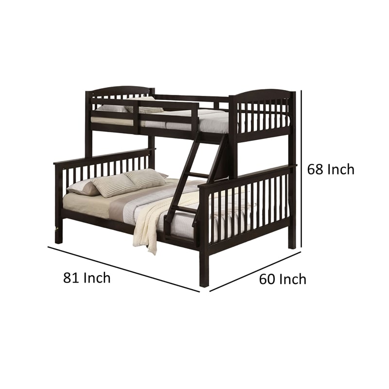 Bruke Twin/Full Bunk Bed with Ladder- Slatted Cherry Brown Solid Hardwood